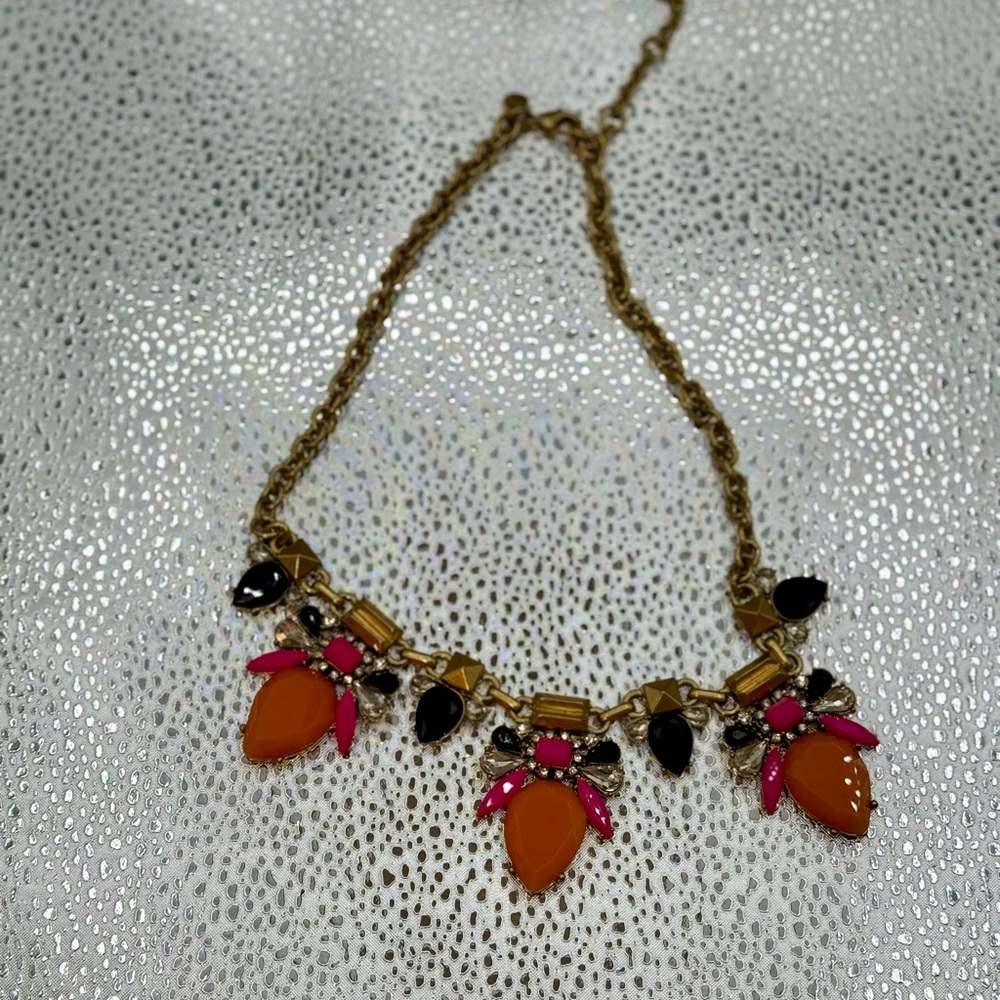 J. Crew Gold and Black Necklace with Leaf Pendants